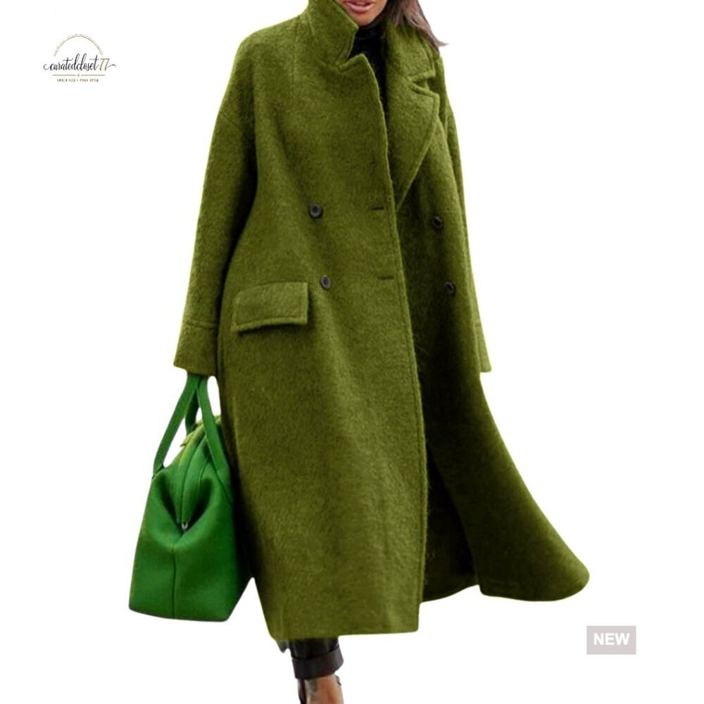 Oversized Wool Blend Pea Coat Long Trench Overcoat Elegant Winter Chic